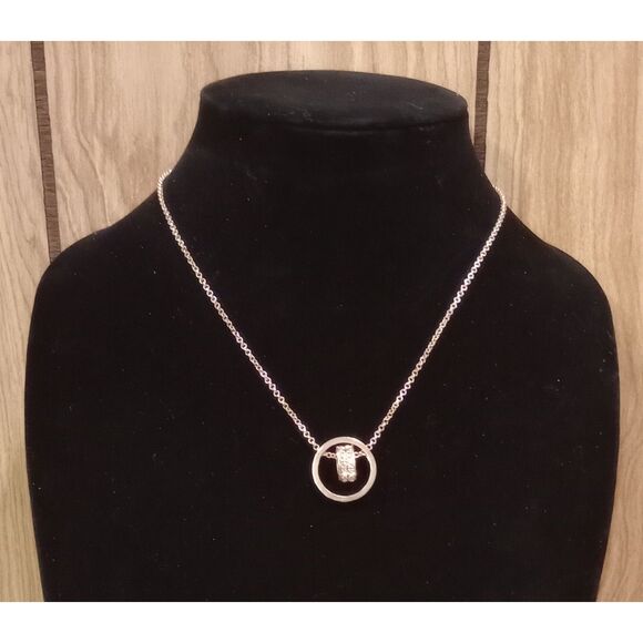 Rose Gold Heart Double Circle Rhinestone Pendant 16-18" Chain Necklace - Picture 1 of 6